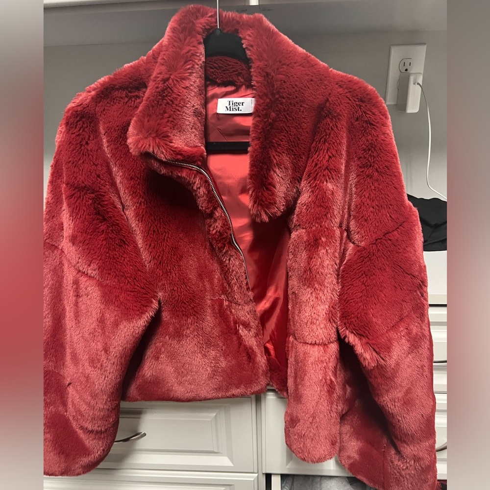 Tiger Mist Red Teddy Jacket Plush Faux Fur